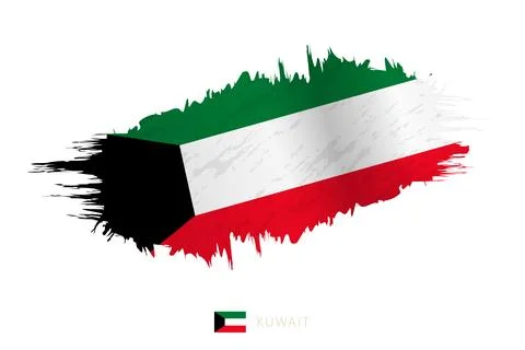 Painted brushstroke flag of Kuwait with waving effect. Stock Illustration