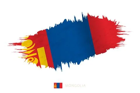 Painted brushstroke flag of Mongolia with waving effect. Stock Illustration