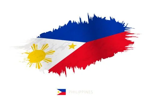 Painted brushstroke flag of Philippines with waving effect. Stock Illustration