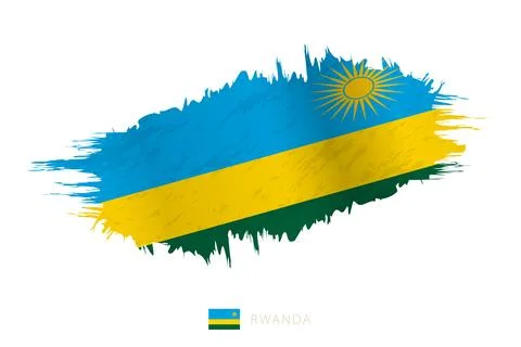 Painted brushstroke flag of Rwanda with waving effect. Stock Illustration