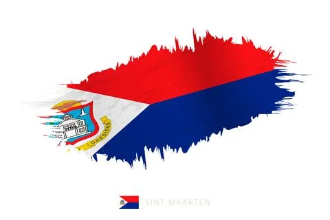 Painted brushstroke flag of Sint Maarten with waving effect. イラスト素材