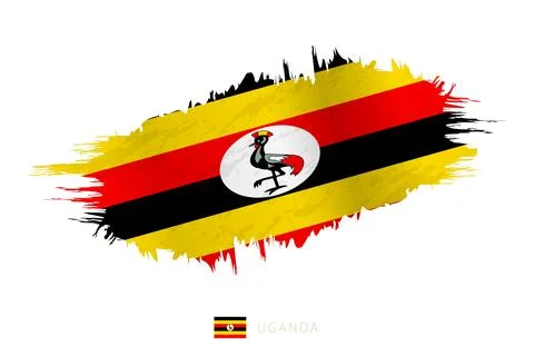 Painted brushstroke flag of Uganda with waving effect. Stock Illustration