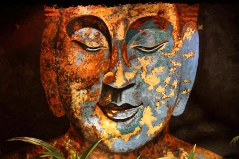 Painted Buddha face. Foto stock