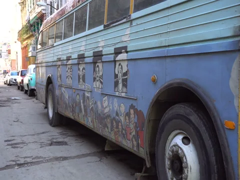 Painted cartoons on the bus Stock Footage 70951630