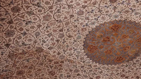 Painted ceiling with blue tile patterns inside Imam Mosque at Naqsh e Jahan Stock Footage 330543973