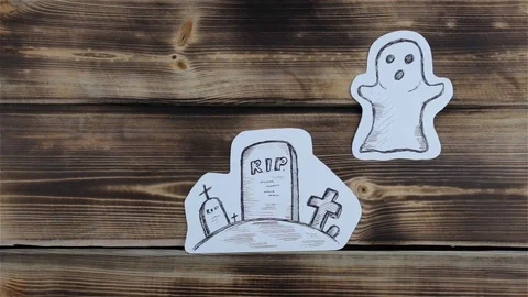 Painted cemetery and ghost sketch Stock Footage 118529040