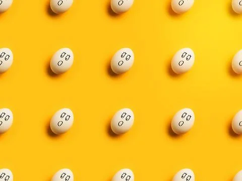 Painted chicken eggs with shocked Stock Photos