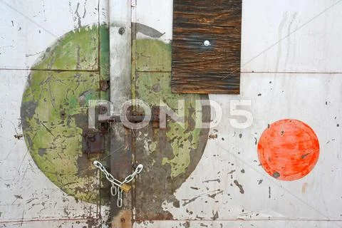 Painted circles on locked door Stock Photos