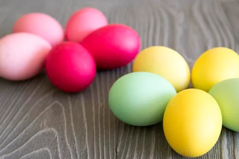 Painted colored eggs. Easter celebration Stock Photos