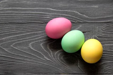 Painted colored eggs. Easter celebration Stock Photos