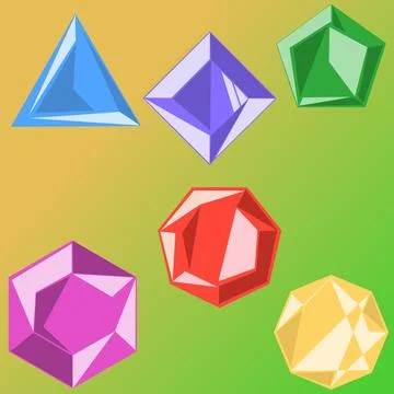 Painted colored gems with a different number of angles. from a triangle to an Stock Illustration