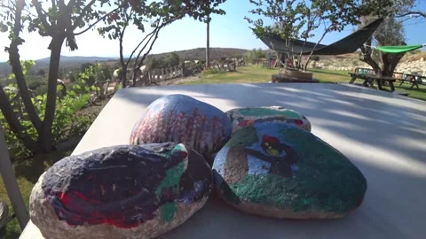 Painted Colored Stones Close Up 2 Stock Footage 143616371