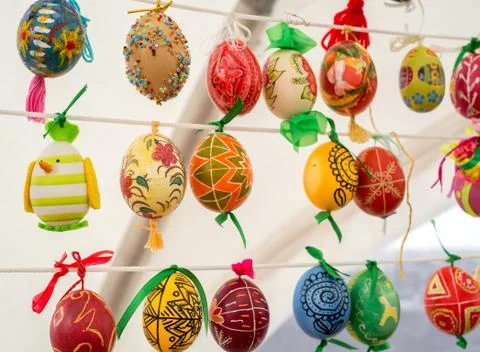 Painted colorful easter eggs Stock Photos