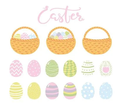 Painted, died Easter egg, basket illustration isolated set Stock Illustration