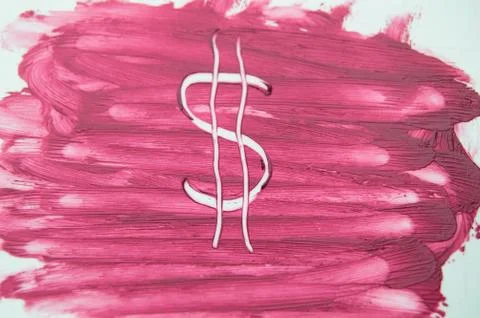 Painted the dollar sign on the texture of the sample smear lipstick Stock Photos