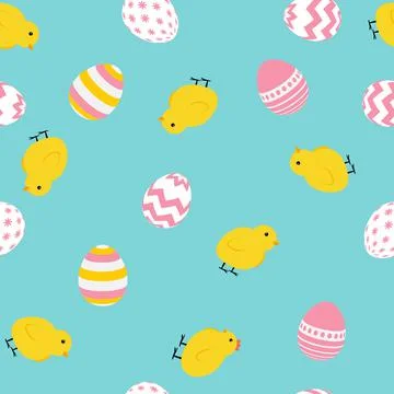 Painted easter egg and chicken cite seamless pattern background. Illustration 스톡 일러스트