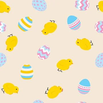 Painted easter egg and chicken cite seamless pattern background. Illustration Stock Illustration