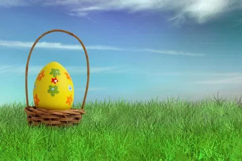 Painted Easter egg in a basket Stock Photos