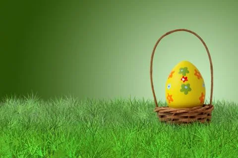 Painted Easter egg in a basket Stock Photos