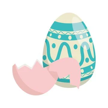 Painted easter egg with broken shells celebration icon Stock Illustration