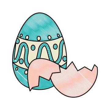 Painted easter egg with broken shells celebration icon Stock Illustration