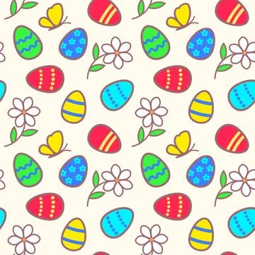 Painted Easter eggs and flowers seamless vector pattern 스톡 일러스트