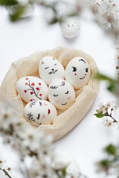 Painted Easter eggs in a bag Stock Photos