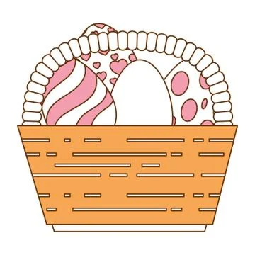Painted easter eggs in basket celebration Illustration