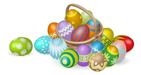 Painted easter eggs in basket illustration Stock Illustration
