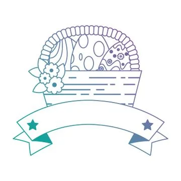 Painted easter eggs in basket with ribbon celebration Illustration