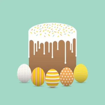 Painted easter eggs with easter cake Stock Illustration