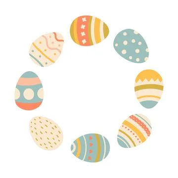 Painted Easter eggs frame, border with copy space. Flat style vector design Stock Illustration