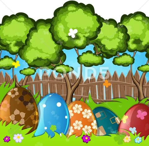 Painted Easter eggs in the grass Stock Illustration
