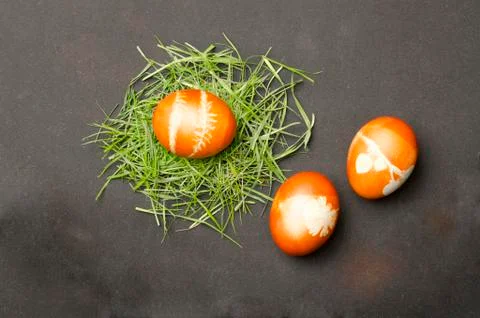 Painted easter eggs on grass Stock-Fotos