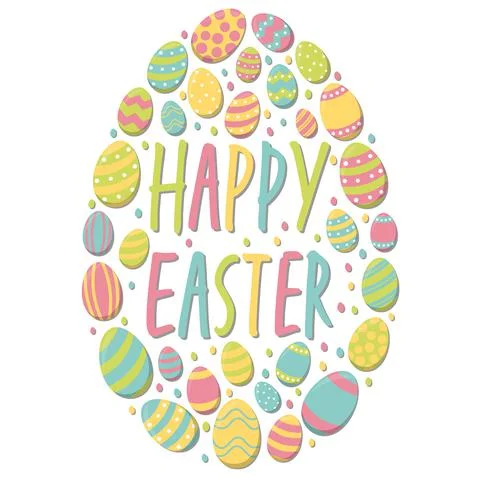 Painted easter eggs with greetings Stock Illustration