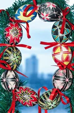 Painted Easter eggs, handmade 写真素材