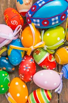 Painted easter eggs on a plank Stock Photos