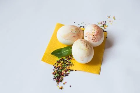 Painted Easter eggs with sprinkling Stock Photos