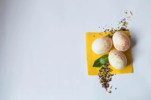 Painted Easter eggs with sprinkling Stock Photos