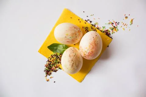 Painted Easter eggs with sprinkling Stock Photos