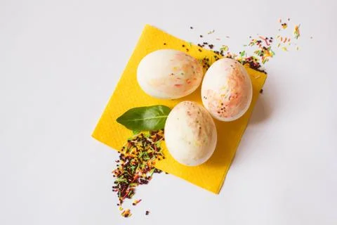 Painted Easter eggs with sprinkling Stock Photos