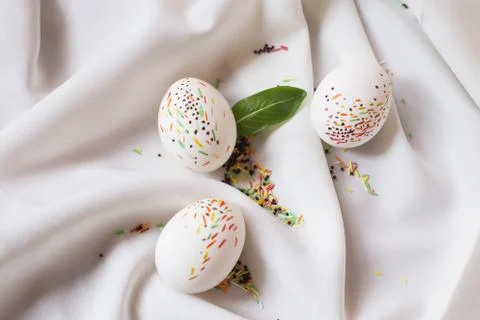 Painted Easter eggs with sprinkling Stock Photos