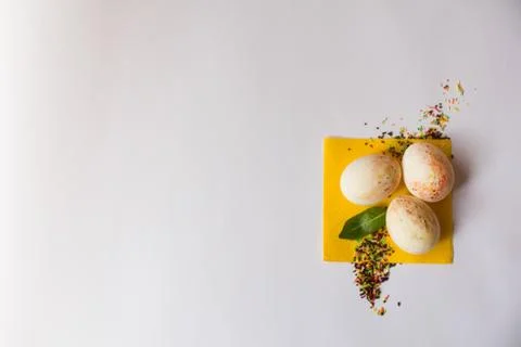 Painted Easter eggs with sprinkling Stock Photos