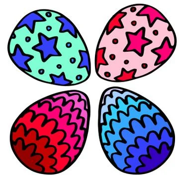 Painted easter eggs sticker set on white isolated backdrop stock vector illus Stock Illustration