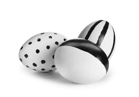 Painted Easter eggs on white background. Stylish design Foto stock