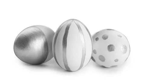 Painted Easter eggs on white background. Stylish design Stock Photos