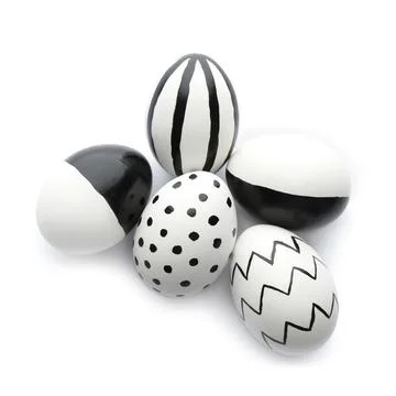 Painted Easter eggs on white background. Stylish design Stock Photos