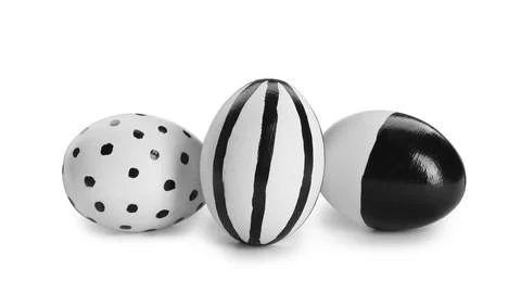 Painted Easter eggs on white background. Stylish design Foto stock