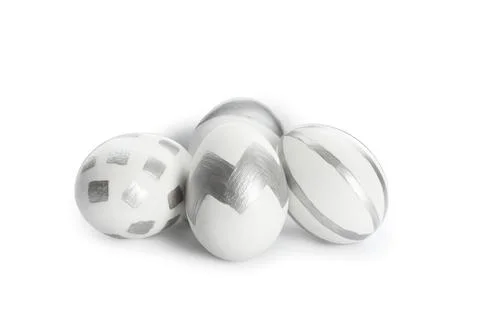 Painted Easter eggs on white background. Stylish design Stock Photos