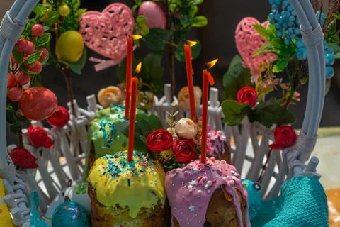 Painted Easter eggs,willow, easter holiday concept Stock Photos